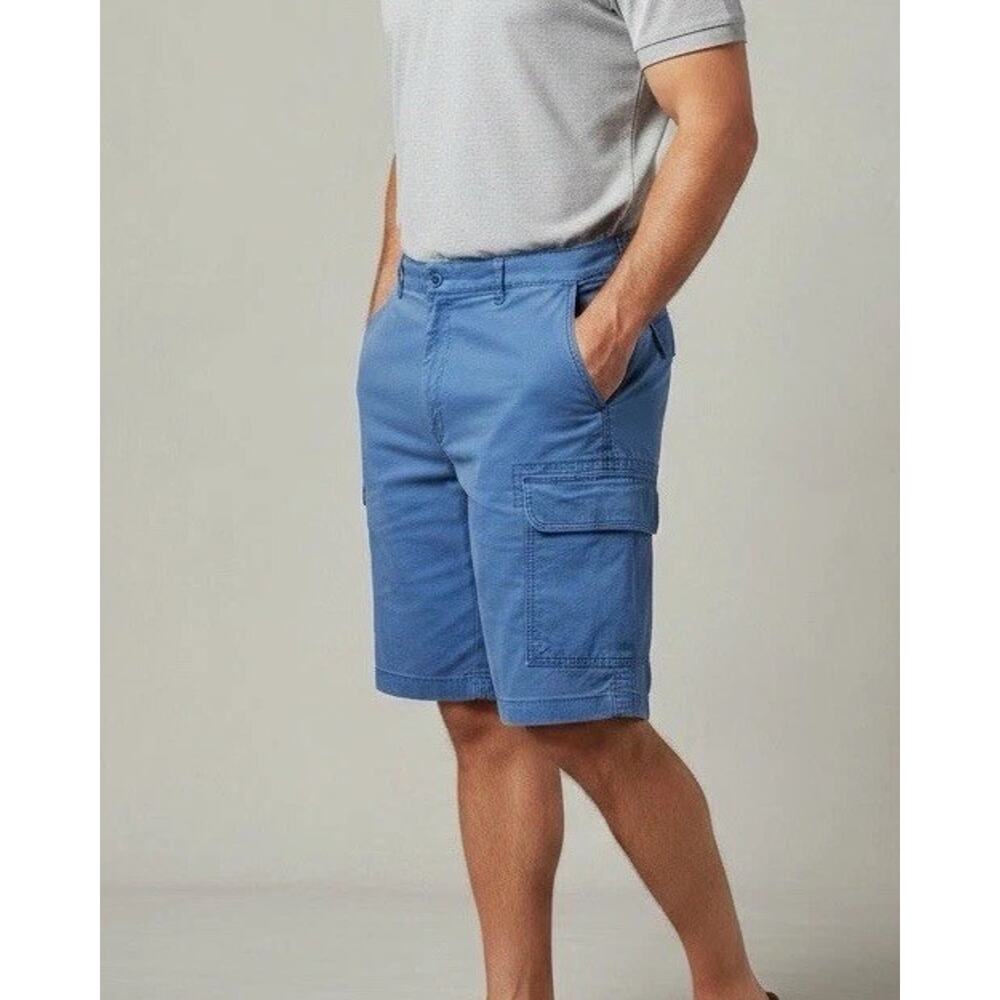 Izod Mens Faded Blue Casual Chino Flat Front Cargo Shorts 52W 24L Saltwater